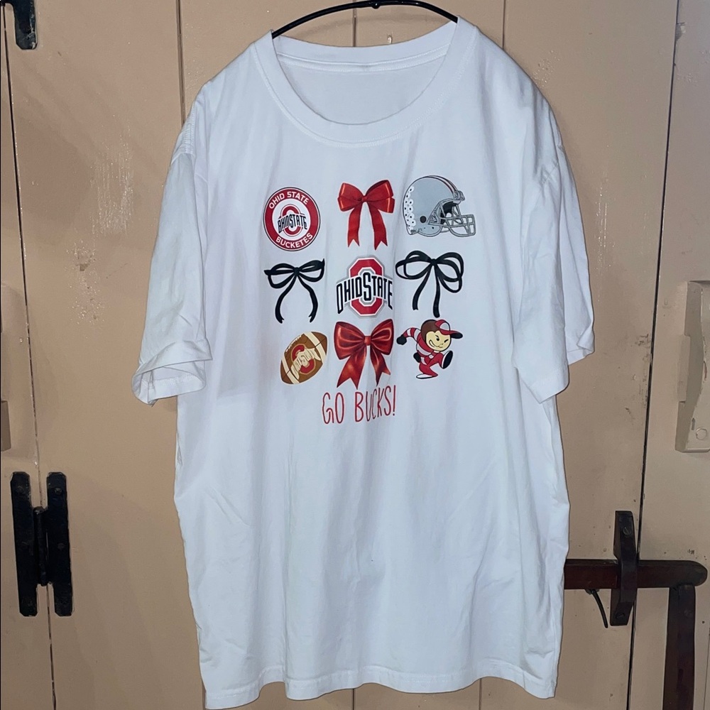 Ohio State Women’s White Graphic T-Shirt bows and football